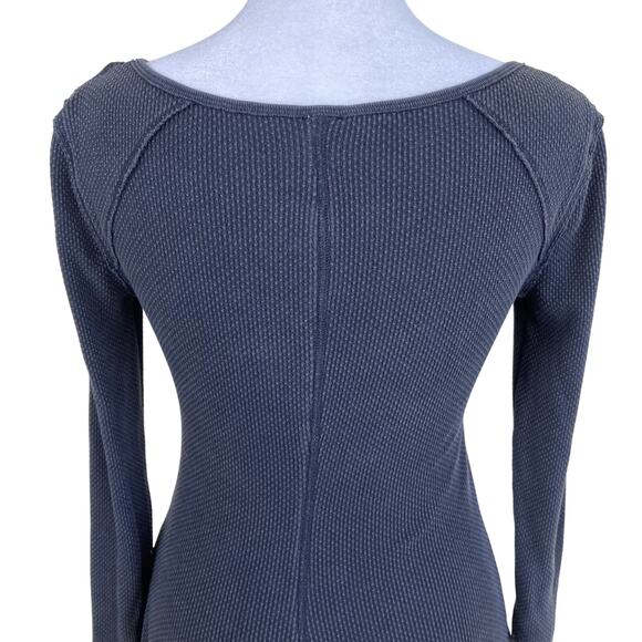 Free People We The Free XS Bandana Cuff Waffle Knit Thermal Shirt Charcoal Grey - Picture 7 of 16